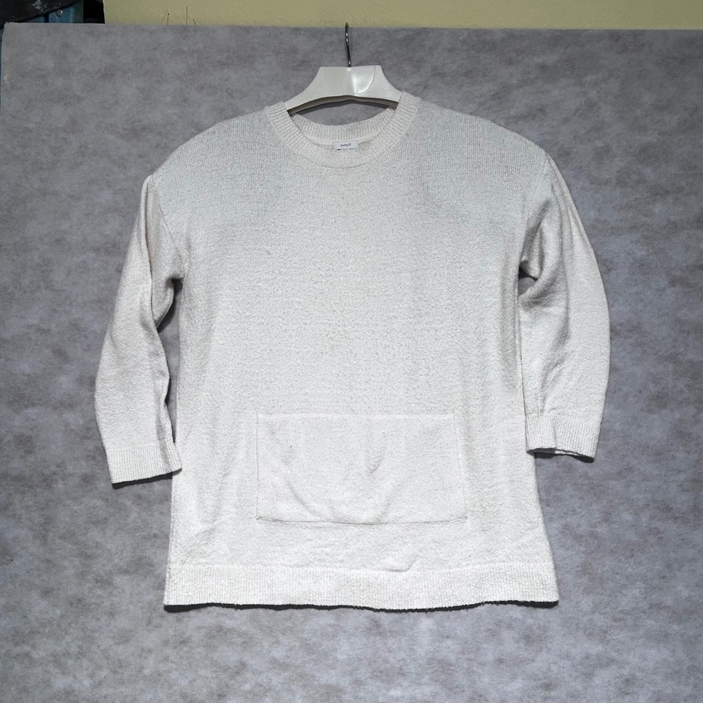 Pure Jill Women'sโ Medium Cream Knit Pullover Sweater Top Long Sleeve Pocket